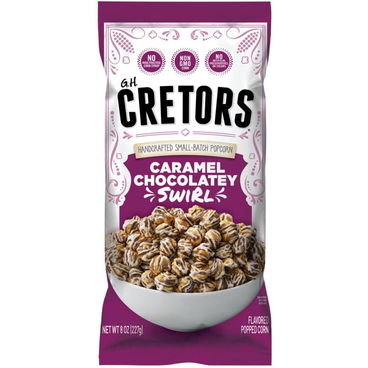 G.H. Cretors Handcrafted Small-Batch Popcorn Caramel Chocolatey Swirl 8.0 oz (6 pack case)