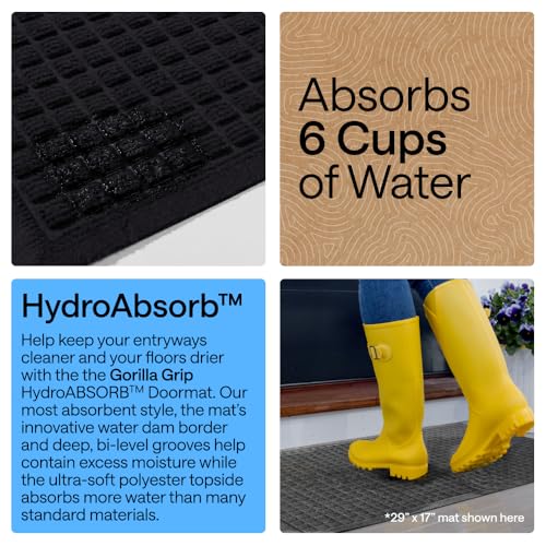 Image of GORILLA GRIP Ultra Absorbent Front Door Mat Outside Entrance, 47x35, Traps Dirt and Moisture, HydroABSORB Indoor Outdoor Doormat Holds Up to 6 Cups Water, Stain and Fade Resistant Welcome Mat, Black