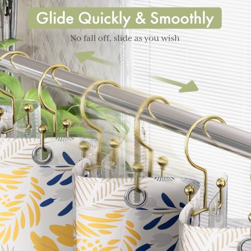 Image of Amazer Shower Curtain Hooks Gold Shower Curtain Rings, Double Shower Curtain Hooks Rust Proof Stainless Steel Shower Curain Hangers 12Pcs, Shower Hooks for Bathroom Shower Curtain Rod