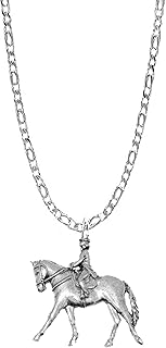 Dressage E03 koń i jeździecki angielski cyna na srebrnym platerowanym łańcuszku platyną 45 cm