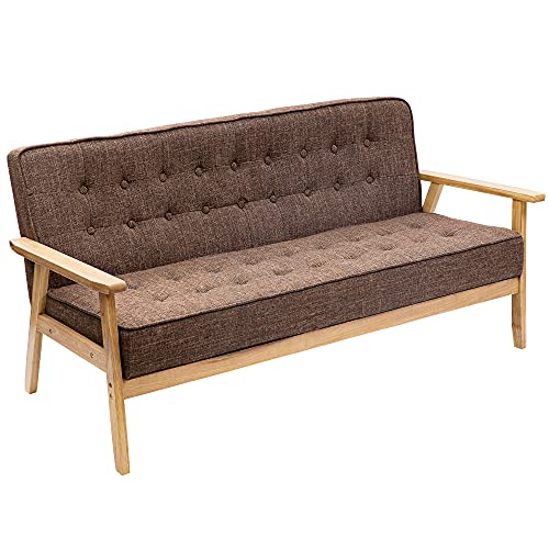lifesia ソファ カウチ ソファー 3人掛け ファブリック 肘付き 天然木脚 幅153cm シンプル 北欧 ナチュラル ブラウン 172F