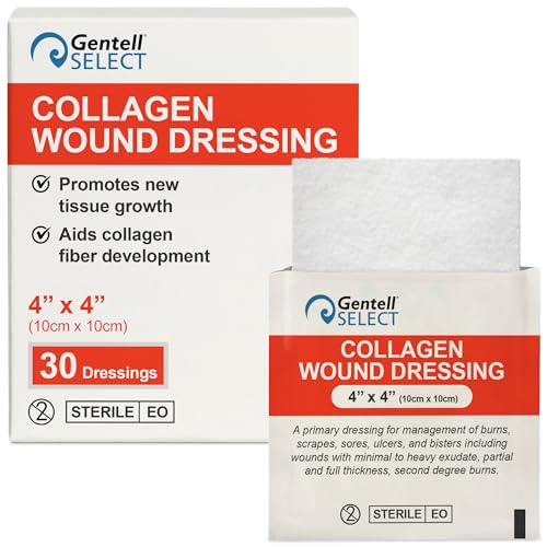 Collagen Wound Dressings 4"x4" - 30 Collagen Pads for Burns, Scrapes, Blisters, and More - for Minimal to Heavy Exudate and Partial to Full Thickness Wounds