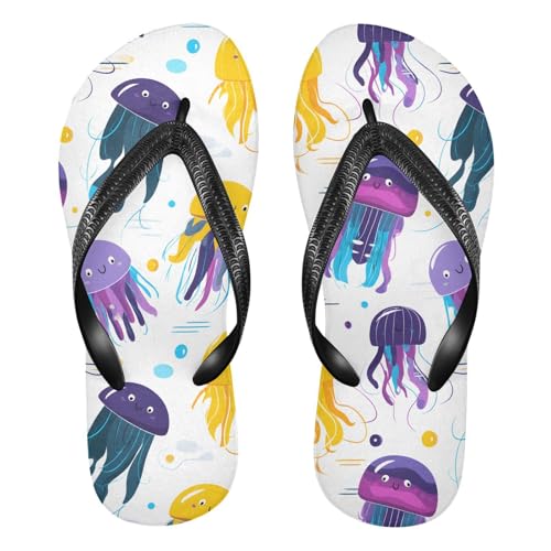 ALAZA Colorful Cartoon Jellyfish Flip Flops for Women Fashion Beach Slippers Comfort Mens Flip Flops Non-Slip Rubber Shower Slippers Sandal for Hotel Travel Sport,XS