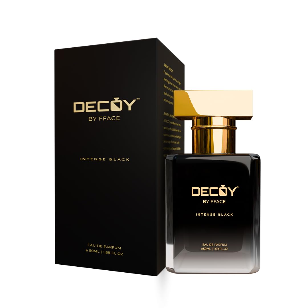 Decoy by FFACE Intense Black Eau De Parfum | 50 ML | Spicy & Woody Unisex Fragrance with Bergamot, Amber, Patchouli, Musk & Vanilla | Long-Lasting Perfume for Men & Women | Luxury Gift Perfume
