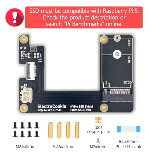 ElectroCookie Mini PCケース Raspberry Pi 5用 M.2 NVMe SSD PCIe HAT & Active RGB ライティングクーラー ECR5 SSDS の商品画像 1