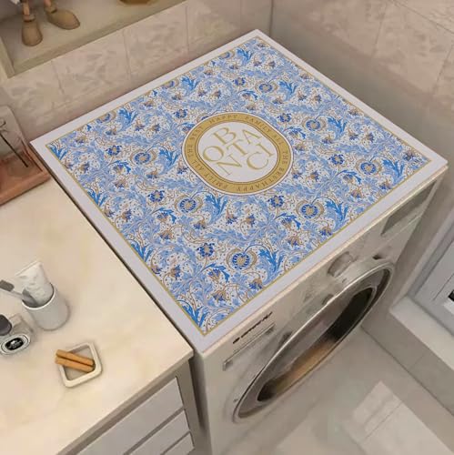 Image of Homecloud Non-Slip Washing Machine Mat - Durable Waterproof Protective Cover for Washer & Dryer, Dust-Resistant Mat Ideal for Laundry Room & Kitchen Appliances | 60x60cm (Beige Blue)