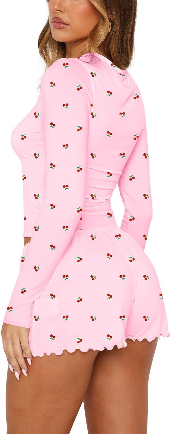 REVETRO Womens Sexy Pajamas Sets Spring Trendy Lounge Sets Y2k Pajamas Long Sleeve Shirts 2 Piece PJ Set Sleep Set - Image 3