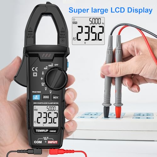 Image of Digital Clamp Meter Multimeter TRMS 6000 Counts 600A Auto-ranging Amp Meter with Flashlight Backlight, Measures NCV, AC /DC Voltage Current, Continuity Capacitance Diode Resistance, Temperature