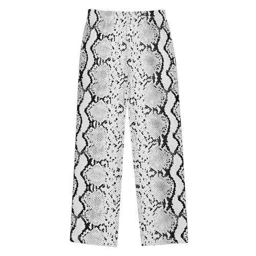 ZZXXB White Snake Print Boys Long Pants Soft Trousers Elastic Waist Kids Lounge Bottoms with Pockets S-XL