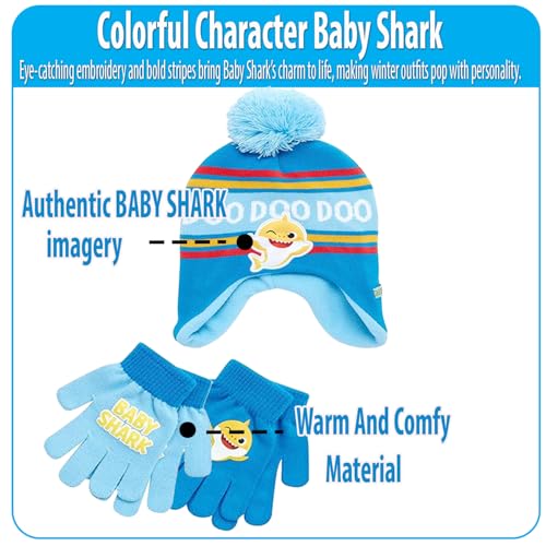 Image of Nickelodeon Boys' Baby Shark Winter Hat and 2 Pairs of Mitten Set (Toddler)