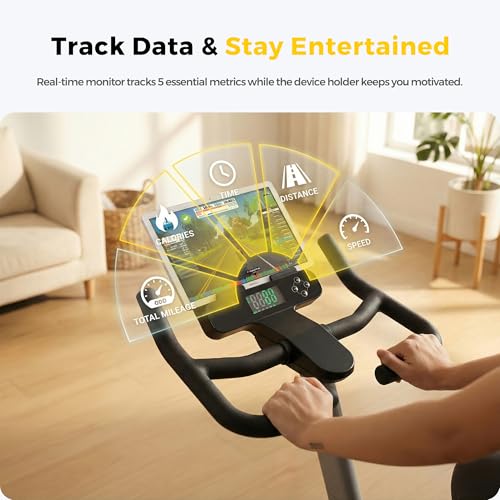 Image of Compact Magnetic Exercise Bike for Home, Rear Flywheel Indoor Cycling Bike for Petite & Medium Adults, 7-Level Precise Lever Resistance, Whisper Quiet for Apartments, 330 lbs Weight Capacity