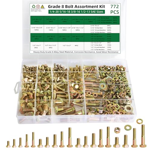 Bolt and Nut Assortment Kit - 772 Pcs Grade 8 -14