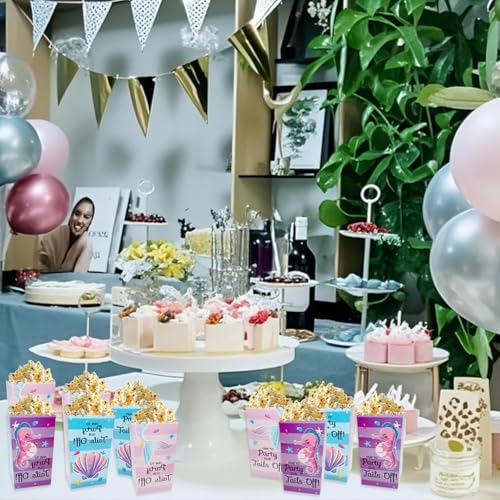 24 PCS Mermaid Popcorn Boxes, Mermaid Treat Boxes Candy Cookie Holder Container for Mermaid Birthday Themed Baby Shower Wedding Party Favors Supplies Dessert Decorations