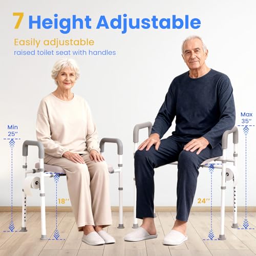 Image of Male-Friendly Width & Height Adjustable Raised Toilet Seat With handles | Toilet Riser for Elderly, Handicap, Elevated, Fit Any Toilet, 400lbs