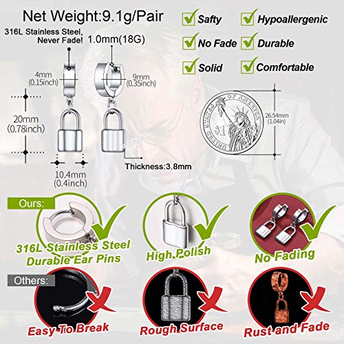FaithHeart Huggie Hoop Earrings for Women-Stainless Steel/18K Gold Plated Dangling Drop Earring Ankh/Cross/Padlock/Italian Horn/Eye/Key Hoops Jewelry - Image 4