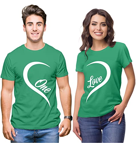 Image of Hangout Hub | Couple Tshirts | One Love Heart | Matching Dress| Set of 2 | Printed|Regular Fit | Cotton T-shirts|Couple Matching dress | Half Sleeves