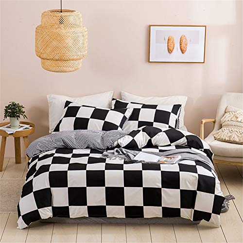 Ouduo Juego de Ropa de Cama con Funda de Edredón, Juego de Ropa de Cama con Funda Nórdica y Funda de Almohada - Individual Matrimonio Juego de Ropa de Cama (Tablero de ajedrez,180x210cm-3 Piezas) Cover
