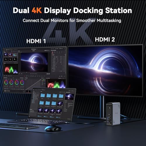 Image of TobenONE 19-in-1 Laptop Docking Station Dual Monitor,10 USB C /A,2x4K HDMI | Docking Station with Ethernet,PD 3.0, for Office & Home Multi-Screen Users, Fits Windows /HP /Dell Laptops (No Power Adapter)