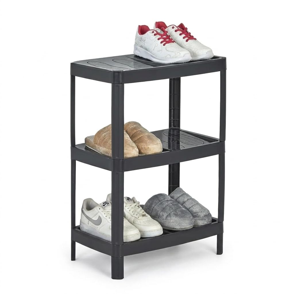 DIVCHI Shoe Rack 3 Tier Shoe Slots Boots Rack Space Saving Shoe Storage Organiser Narrow Freestanding Shoes Racks Footwear Organizer (Black)