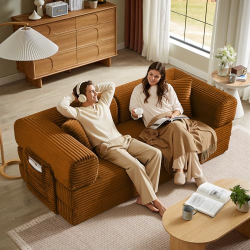 Image of AUGOP Futon Sofa Bed Boneless Couch for Living Room,Pull Out Couch with Sleeper Sofa,Day Bed Couch with Storage Pocket,Removable Corduroy with 2 Pillow