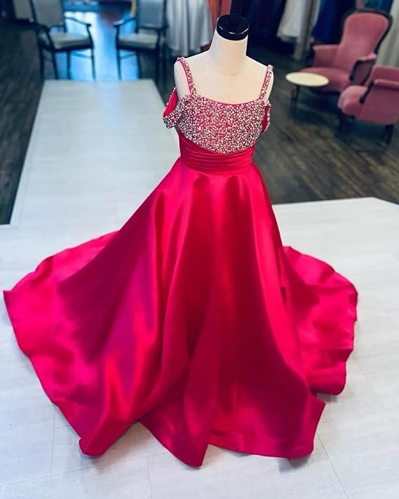 Girls Off Shoulder Pageant Dresses Long Satin Birthday Party Dress Princess Gowns PY0324
