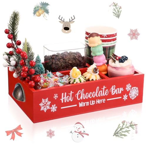 Image of Soaoo Christmas Hot Cocoa Bar Coffee Station Organizer Decorative Wood Storage Box with Handle Coffee Organizer Pod Holder for Countertop Decorative Xmas Storage Bins Bar Accessories(Red)