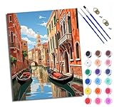 Malen Nach Zahlen Für Erwachsene Kanalboote in Venedig Malen Nach Zahlen Erwachsene Malen Nach Zahlen DIY Malen-Nach-Zahlen Kits Rahmenlose Leinwand Mit 3 Pinseln - 16 * 20 Zoll