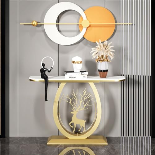 Mesa consola moderna estrecha de pasillo color blanco y metalizado 2
