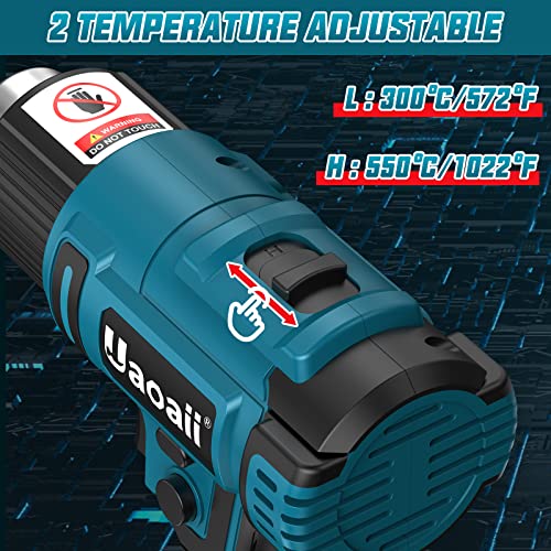 Cordless-Heat-Gun-Uaoaii-21V-Hot-Air-Gun-w-2x-40Ah-Rechargeable-Battery-4-Nozzle-Led-Light-Suitcase-2-Temp-Setting-Max-1022F550C-Heat-Gun-for-Crafts-Shrink-Tubing-Resin-Decorating