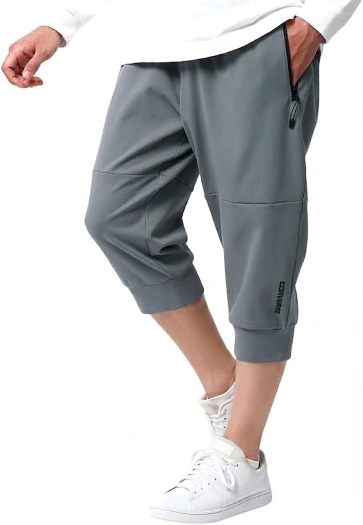 Мужские шорты Converse, Одежда для тренировок, Для спортзала, Полуприлегающие брюки, Длина три четверти, Впитывающий пот, Быстросохнущий, Средне-серый, фото 2