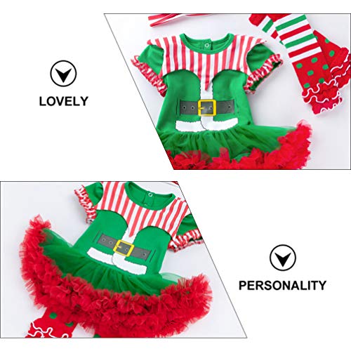 Tomaibaby Kerst Outfits Pasgeboren Baby Meisje Lange Mouw Romper Tutu Rok en Hoofdband Beenwarmers Set Vakantie Elf Kostuum Kleding 12-24 Maanden - Afbeelding 5