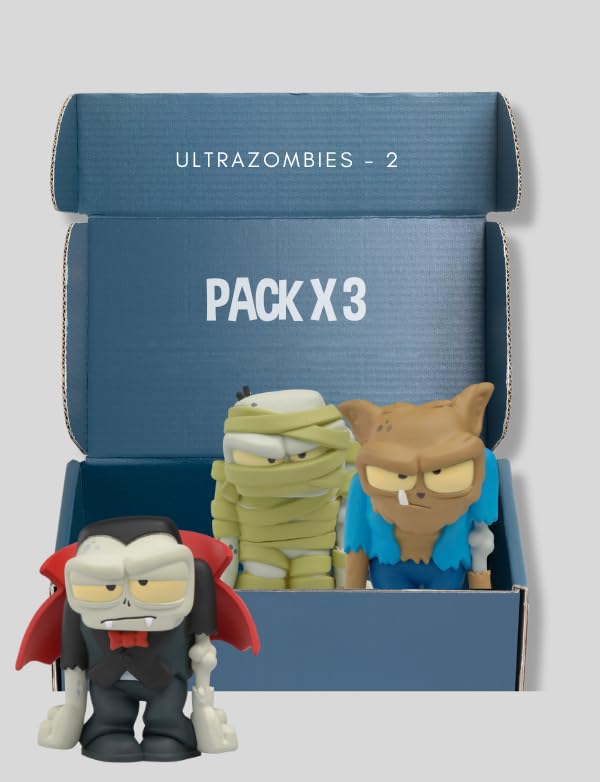 Ultrazombies Pack de 3 'Caja 2'| Muñecos Zombies serie de YouTube | Figuras Coleccionables de Zombies | 2 Brillan en la Oscuridad y 2 Metalizados | Para Niños y coleccionistas|Halloween