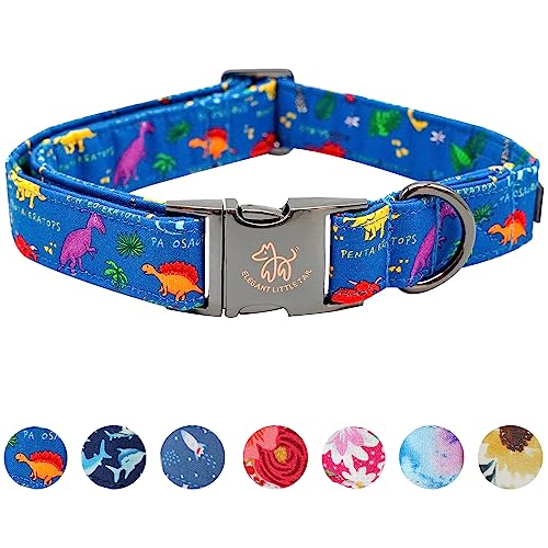 Elegant little tail Dog Collar, Blue Dinosaurs Pattern Pet Collar Durable Cute Dog Collars Male or Female Pet Gift Adjustable Dog Collar for Small Dogs