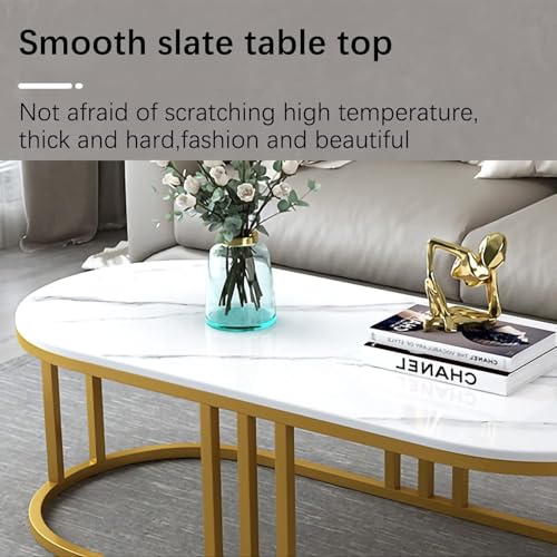 Image of Shoppee Modern Coffee Table with Marble Finish Top & Gold Metal Frame, Cocktail Sofa Table Living Room, Elegant Center Table - for Home, Office, Dining (White & Gold)