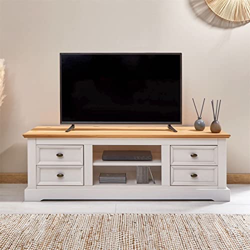 IDIMEX Rack TV Bancada 55 Polegadas Madeira Maciça 4 Gavetas 2 Nichos Rústico Kent