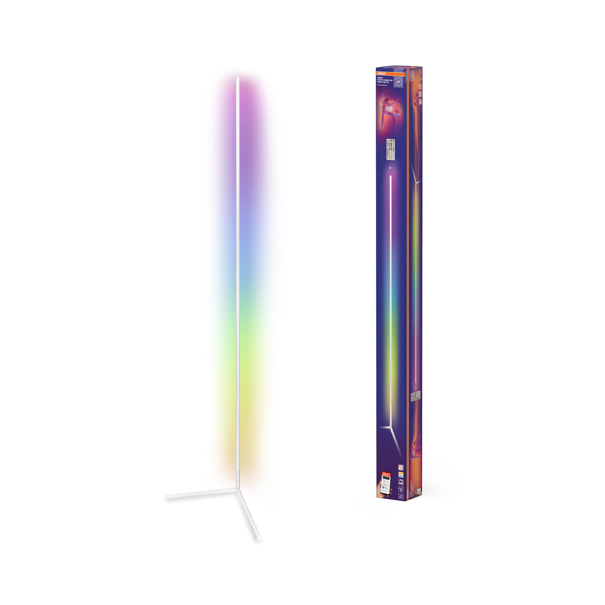 Osram Matter over Wifi Floor Corner LED Stehleuchte 2000mm, 20W, RGBW, 2700-6500K, WiFi, Fernbedienung, Weiß, Ambientlicht