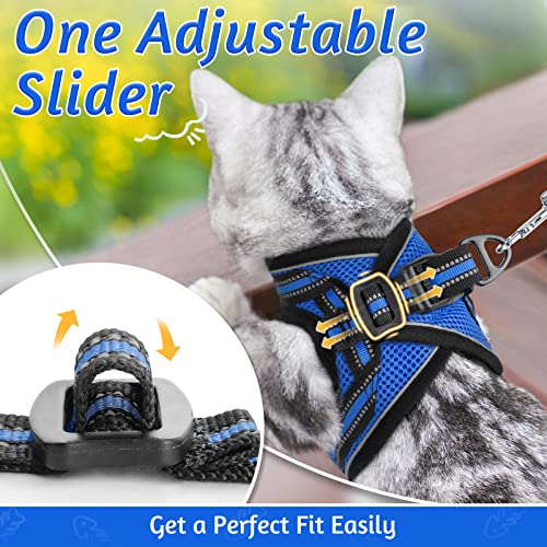 Image of rabbitgoo Cat Harness and Leash Set, Step-in Soft Vest, M, Blue | Escape Proof, Lightweight Air Mesh, Easy-on, Adjustable, Hook & Loop with Buckle, Reflective, for Kittens & Small Cats Walks