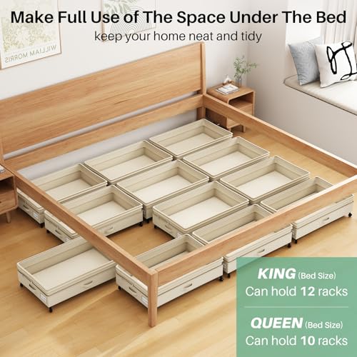 Image of Kitstorack 2Pack Height-adjustable Under Bed Storage with Wheels, Under Bed Storage Containers,Under Bed Shoe Storage Organizer with Clear Window&Label, Suitable for Clothes Storage, Beige