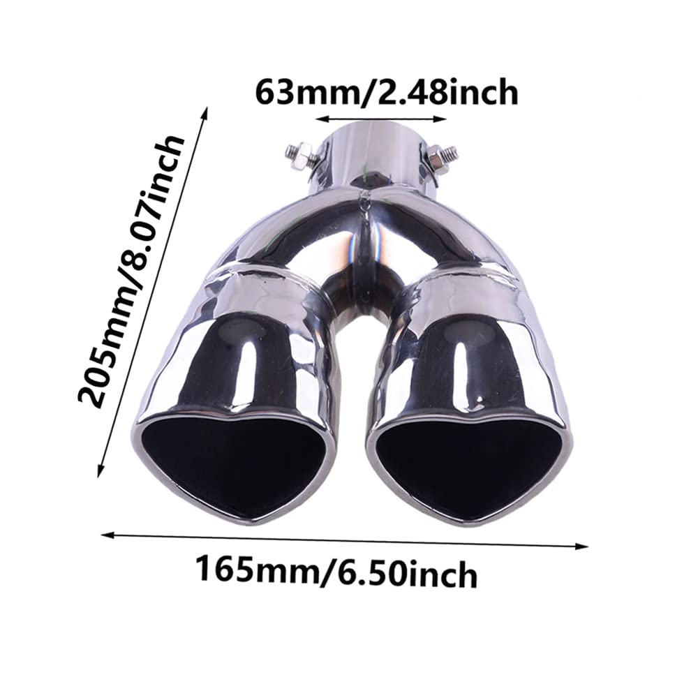 Baceyong Double Échappement Acier Inoxydable Double Cœur Universel Argent 63mm Adaptateur Admission Échappement