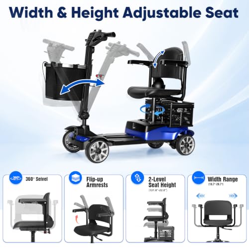 Image of 4 Wheels Motorized Scooter for Seniors& Rotating Seat & 15 Miles Range | 350LBS Capacity& 350W Powerful Moto& LED Light& Double Baskets& Auto Brake-Blue