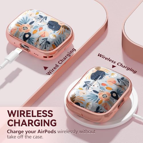 Image of Inesore for AirPods Pro 2nd /1st Case (2023-2019)-Blue Flower | with Safty Lock,Two-Piece Design,with Gold Keychain & Clean Pen,Support Wireless Charging,Cute Luxury Case for Women Girly