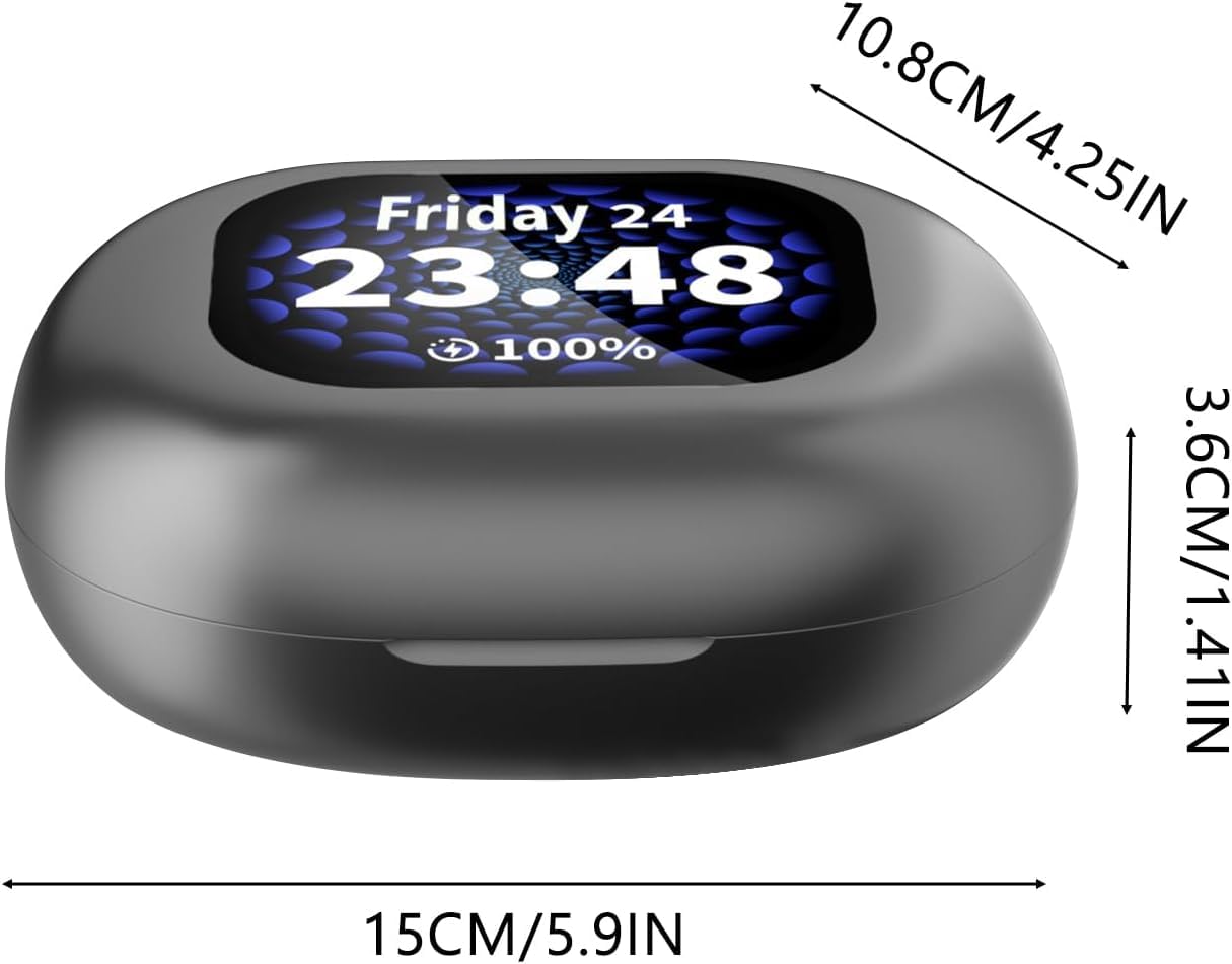 Auricolari aperti wireless Bluetooth 5.4, cuffie touch screen intelligenti, 50 ore di riproduzione, gancio per l'orecchio ergonomico, microfono integrato, custodia di ricarica con display a