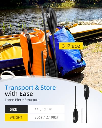 Image of OCEANBROAD Kayak Paddle 230CM /90.5 Inches Carbon Shaft Kayaking Boating Oar with Paddle Leash