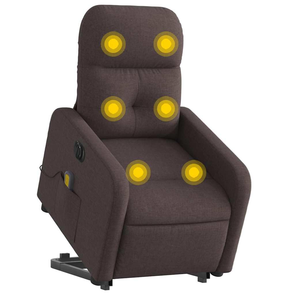 Sillón elevador eléctrico con masaje de 6 puntos y reclinación automática, tejido marrón oscuro, función elevación y vibración, cómodo para personas mayores, mando a distancia