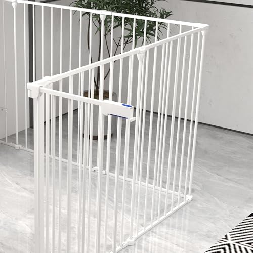 PawHut Welpenauslauf faltbar 90cm Hoch Freilaufgehege mit 8 Paneelen, Welpenlaufstall mit abschließbarer Tür, Hundelaufstall für drinnen und draußen, für mittelgroße Hunde, 154x154x90 cm, Weiß