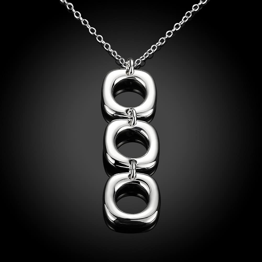 18 Zoll 925 Sterling Silber 3 Quadrat Anhänger Gliederkette Halskette für Hochzeitsgeschenk Schmuck
