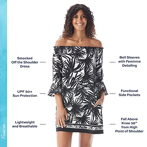 Image of BEACH HOUSE Style Kelsea UPF 50+ Jersey Smocked Off The Shoulder Dress with Pockets