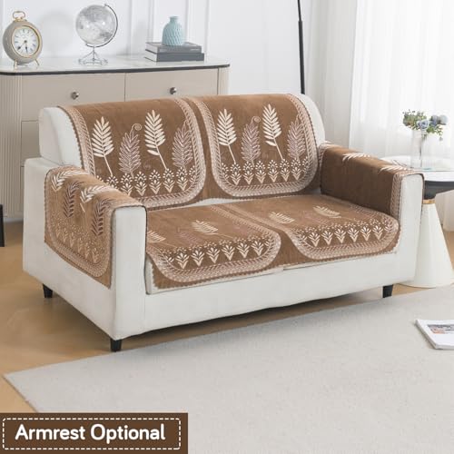Image of HOKIPO Bagh Brown Premium Chenille Jacquard Sofa Cover for 2 Seater for Seat & Back, 'Royal Aangan Series' (IN-1007-L6*2)
