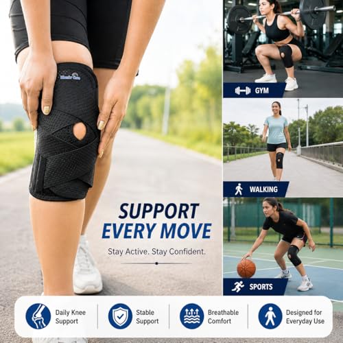 Image of Wonder Care Adjustable Wrap Knee Support Brace, Air Mesh Fabric Knee Brace Cap for Pain Relief, Sports, Arthritis, Running Protection for Men & Women (2, S)