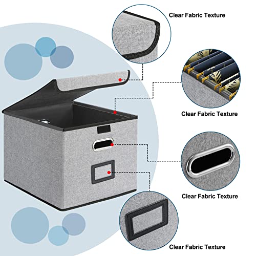 Seekind Portable Storage File Boxes With Lids, Lattice Linen Office Document Storage With Plastic Slide,3 Folders, Universal Hanging Filing File Organizer Box For Letter/Legal Folder, Decorative Home File Storage Bins(Gray-2 Pack) … #TOP2